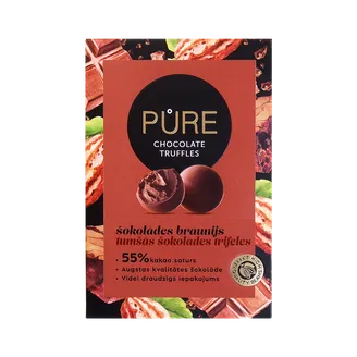 Tumšās šokolādes trifeles PURE CHOCOLATE ar šokolādes braunija krēma pildījumu 148g