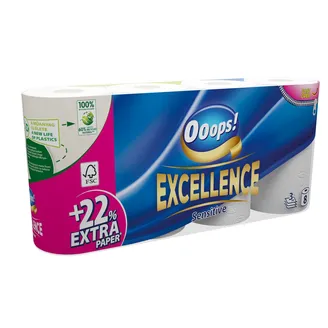 TUALETES PAPĪRS OOOPS! EXCELLENCE SENSITIVE 3KĀRTAS 8RUĻĻI