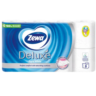 TUALETES PAPĪRS ZEWA DELUXE PURE WHITE 3KĀRTAS 8RUĻĻI