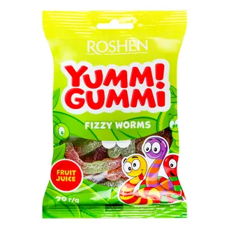 ŽELEJKONFEKTES ROSHEN YUMMI GUMMI FIZZY WORMS 70G