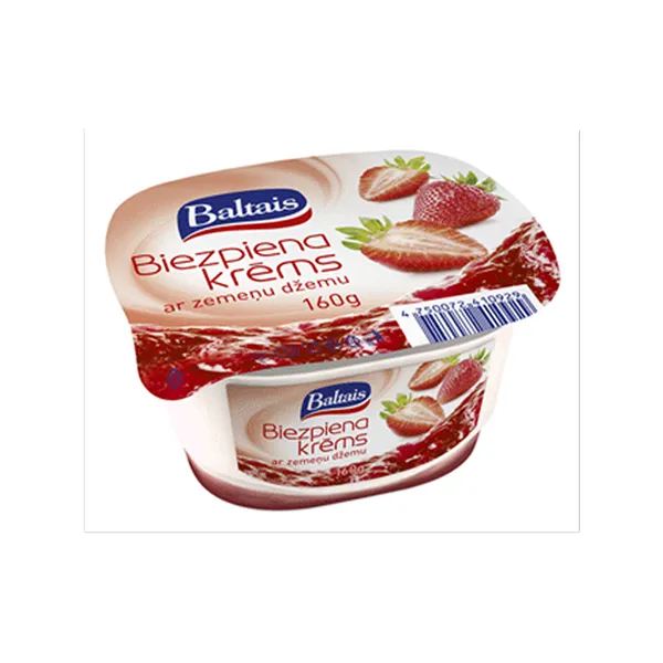 Baltais biezpiena krēms ar zemeņu džemu, 160g