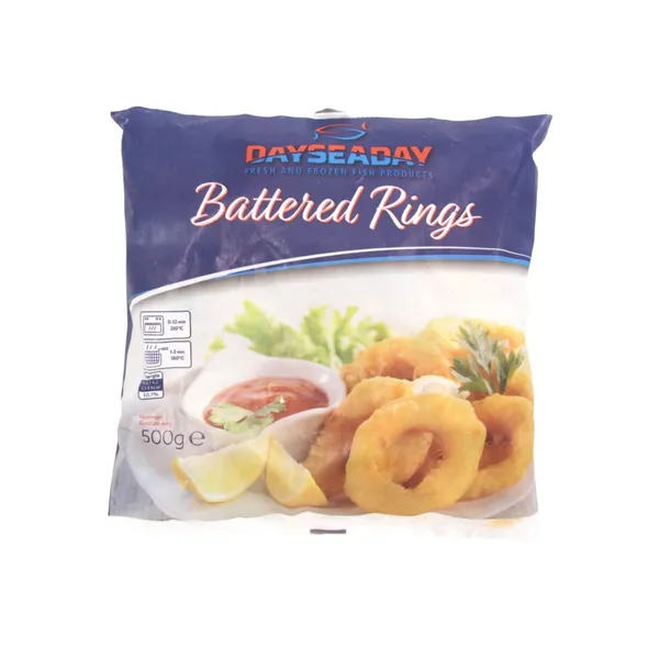 Kalmāra gredzeni mīklā 500g saldēti  Loligo Opalescens