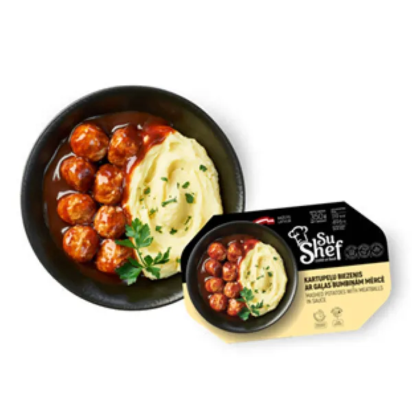 Kartupeļu biezenis ar gaļas bumbiņām un brūno mērci 350g SuShef