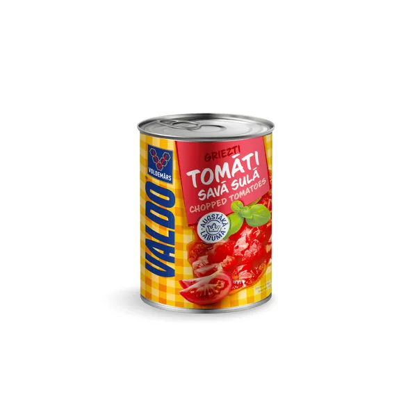 Konserv. tomāti VALDO griezti, s/sulā 400g