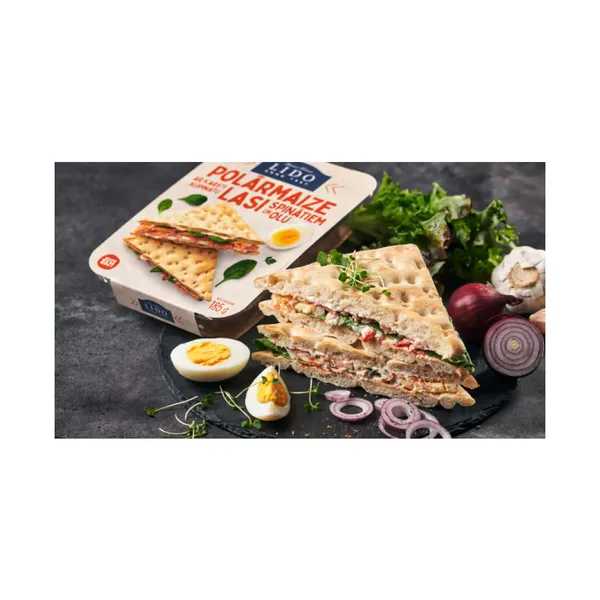 Polārmaize ar karsti kūpinātu lasi, spinātiem un olu (185g)