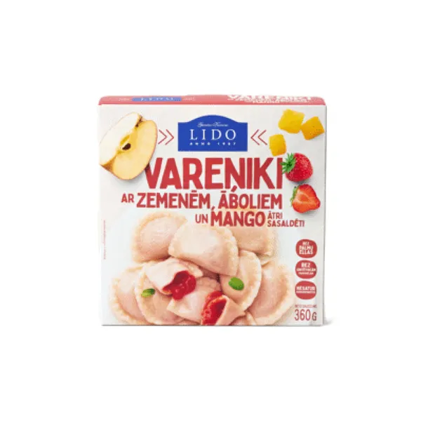 Saldēti vareņiki ar zemenēm, āboliem, mango LIDO 360g
