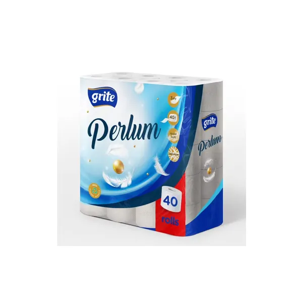 Tualetes papīrs Grite Perlum 40 ruļļi, 3 slāņu, 116 loksnes, 13.92m