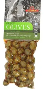 Ilida zaļās olīvas ar oregano un bukovo čili pārslām 150 g