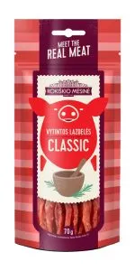 Klasiskās žāvētas cūkgaļas uzkodu desiņas 70 g